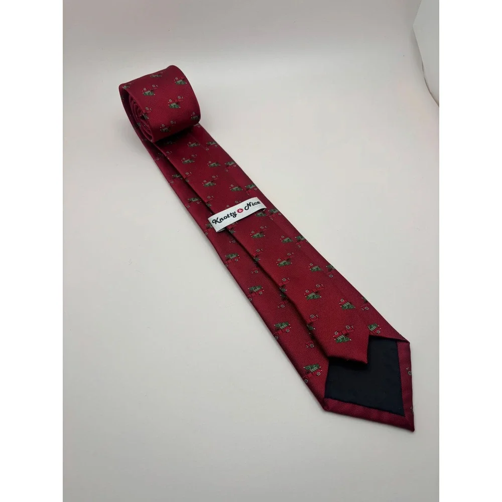 Knotty & Nice Mens Christmas Tie Red Vintage Truck Tree Holiday Necktie Burgundy